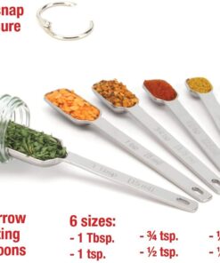 2lbDepot Measuring Spoons Set of 7 Includes Bonus Leveler, Premium, Rust Proof, Heavy Duty, Chrome Plated, Stainless Steel Metal, Narrow, Long Handle Design fits into Spice Jars Stainless Steel Set of 7 (Includes Leveler) 21 61jhej59zwL