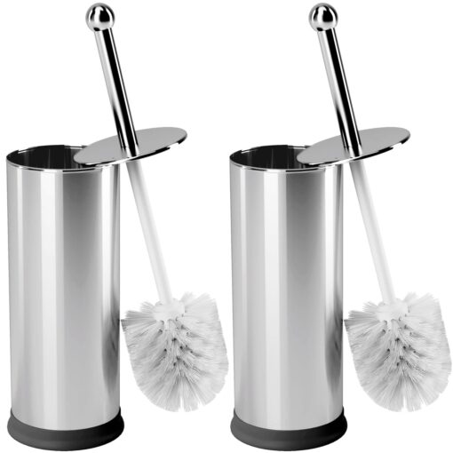 Home Intuition Modern Toilet Brush & Holder Set, Bathroom Bowl Scrubber with Holder, 2 Pack Chrome