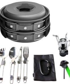 Gold Armour 17 Pieces Camping Cookware Mess Kit Backpacking Hiking Outdoors Gear - Lightweight Cookset, Compact, Durable Pot Pan Bowls, Essential Camping Accessories Equipment Gear (Black) 16 61jkjmGj7TL
