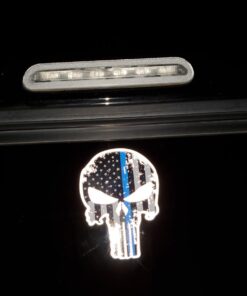 Punisher Skull 5.5 x 4 Inch Tattered Subdued US Flag Reflective Decal with Thin Blue Line Car Sticker, Helmet & Truck Accessories for Men. Support The Police with American Flag USA Bumper Sticker. 20 61jn5l1KgYL