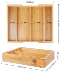 BAMBUROBA Drawer Dividers Silverware Tray Expandable Utensil Cutlery Tray Bamboo Wooden Adjustable 4 Compartments Flatware Organizer Kitchen Storage Holder for Knives Forks Spoons Brown 24 61jn9seowbL