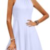 OUGES Women 2023 Summer Halter Neck Sleeveless Flared Swing Dress Wedding Guest Formal Casual A Line Sundress Medium White 2 61joEUGA9GL