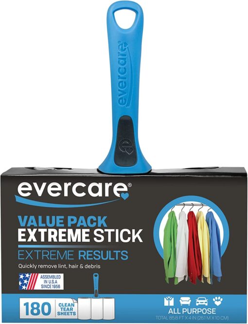 Evercare Extreme Stick 180 Sheet Lint Roller, Blue 1-Pack with 2 Refills (180 Sheets)