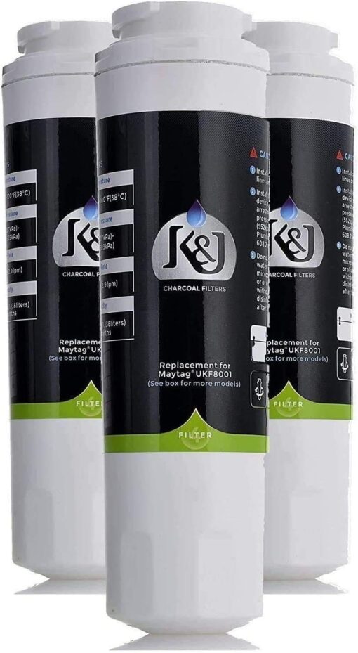 K&J Refrigerator Water Filter Replacement Maytag Compatible for UKF8001 Pur - Replacement for Maytag UKF8001, UKF8001AXX, EDR4RXD1, Puriclean II, and Kenmore 9006 (3 Pack)