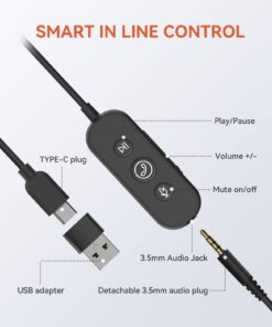 NUROUM Wired Headset, Single-Ear (Mono) Headphones with Noise Canceling Microphone, On Ear Computer Headset with in-line Control, USB/Type-C, PC Headset for Home Office Online Class Skype Zoom Single-Ear(USB Control) 15 61jrQHyIXlL