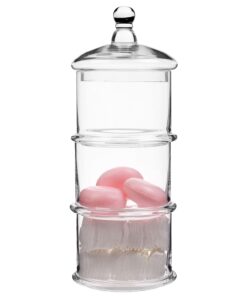 MyGift Modern 3 Tier Clear Glass Stacking Apothecary Jars with Lid, Round Glass Display Candy and Cookie Containers, 16 inch Tall 26 61jvZg7fpmL