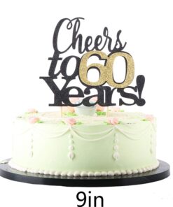 LVEUD Black Font Golden Numbers Cheers to 60 Years Happy Birthday Cake Topper -Wedding,Anniversary,Birthday Party Decorations (60th) 15 61jwhxof hL