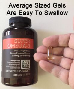 Amazon Elements Super Omega-3 with Natural Lemon Flavor, EPA & DHA Omega-3 fatty acids, 120 Count (1280 mg per serving, 2 Softgels) (Packaging may vary) 25 61jyAxO8UwL 1