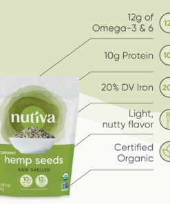 Nutiva Organic Shelled Hemp Seed, 19 Ounce, USDA Organic, Non-GMO, Non-BPA, Whole 30 Approved, Vegan, Gluten-Free & Keto, 10g Plant Protein and 12g Omegas per Serving for Salads, Smoothies & More 18 61jzOewpAL 2