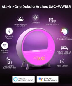 Dekala 【Upgraded】 Arches Gradual Sunrise Alarm Clock with Wireless Charging Bluetooth Speaker White Noise Sleep Sound Machine with Night Light for Adults Touch/App/Button Control Work with Alexa With Wireless Charger & App UPGRADED 30 61k18K03vTL 2