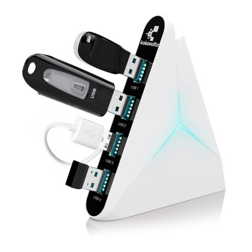 4-Port USB Hub 3.0 High-Speed - USB Splitter for Laptop, MacBook, Xbox, Flash Drive, HDD, Printer, Camera, Keyboard, Multi USB Port Extender, Fast Charging, Fast Data Transfer Long Cord Compact Design white