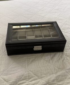Sodynee WBPU12-03 Watch Dislpay Box Organizer, Pu Leather with Glass Top, Large, Black 12"(D) x 7.5"(W) x 3.2"(H) 33 61k5O7mtsKL