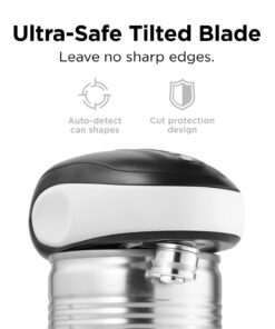 Kitchen Mama One-To-Go Electric Can Opener: Open Cans with One Press- Auto Detect Any Can Shapes, Auto-Stop As Task Completes, Smotth Edge, Handy with Lid Lift, Battery Operated Can Opener (White) White with Black 9 61k6PfNCU9L