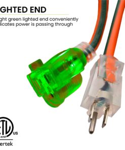 Go Green Power Inc. (GG-13800) 14/3 SJTW Outdoor Extension Cord, Lighted Extension Cord, 100 ft Orange 12 61k9Cy0vxSS