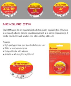 Starrett Tape Measure Stix with Adhesive Backing - Mount to Work Bench, Saw Table, Drafting Table - 1/2" x 12', English Metric, Right-Left Reading - SM412WRL White 22 61kFNS68fUL