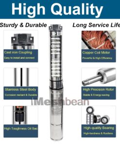 iMeshbean® 4" Deep Well Submersible Pump, 1/2 HP, 220V, 60 Hz, 25 GPM, 150 Feet Head, Stainless Steel with Built-in Control Box M#03 9 61kFcgyOjyL