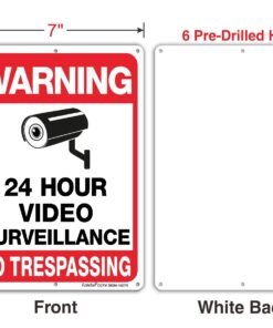 Alternative view of Faittoo 4-Pack Video Surveillance Sign, No Trespassing Metal Reflective Warning Sign, 10 x7 Inches 0.40 Aluminum Indoor or Outdoor Use for Home Business CCTV Security Camera,UV Protected & Waterproof Black and Red on White - 4 Pack