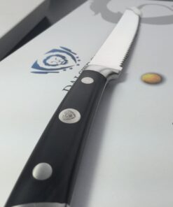 Dalstrong Steak Knives - Set of 4 - Serrated Blade - Gladiator Series Elite - Forged German High-Carbon Steel - Table Dinner Kitchen Knives - Sheaths - Razor Sharp - Dinner Set - NSF Certified 5" Serrated Black 67 61kO dFHNOL