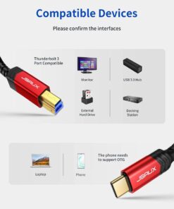JSAUX USB 3.0 Cable B Male to USB-C, 10ft USB 3 Type B Cord Nylon Briaded Compatible with Docking Station, External Hard Drivers, Scanner and More 11 61kOZKA9IuL