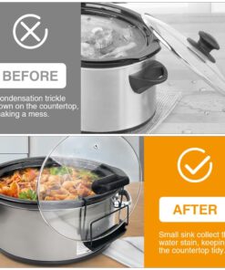 Slow Cooker Lid Holder for Cooking, Hand Free Pot Lid Organizer Fits Most Slow Cookers, Stainless Steel Pot Lid Rack with Silicone Sink Keeps Countertop No Mess (Black, 2 Pack) Black 36 61kPVmbxi0L