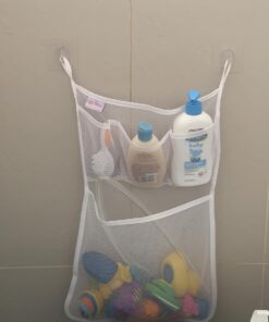 Original Tub Cubby Bath Toy Storage - Hanging Bath Toy Holder, with Suction & Adhesive Hooks, 14"x20" Mesh Net Shower Caddy for Kids Bathroom Decor, Bedroom & Car Toy Organizer - Bonus Hooks Original Tub Cubby 28 61kQSiOIk1L