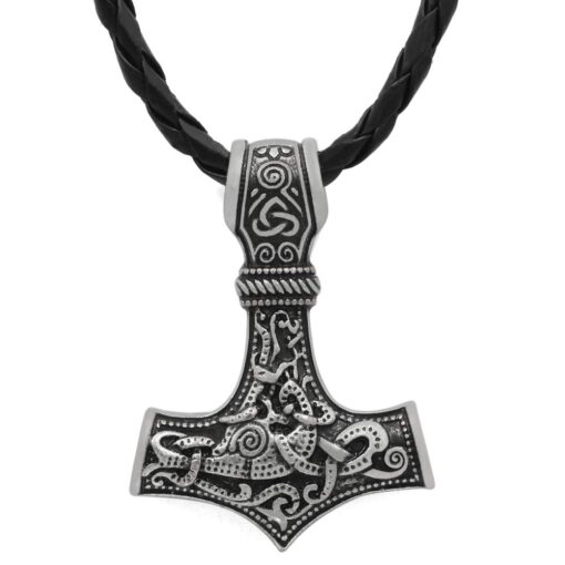 GuoShuang Odin Thor's Mjolnir Pendant Viking Necklaces Pendants Jewelry Scandinavian Clear Details Silver Chain Mjolnir necklace -A12