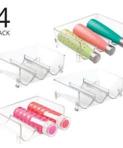 mDesign Plastic Free-Standing Stackable 3 Bottle Storage Holder Rack - Water, Wine, and Drink Organizer Shelf for Kitchen Countertop, Cabinet, Pantry, Fridge, Freezer, 4 Pack - Clear Pack of 4 26 61kXNVl73VL