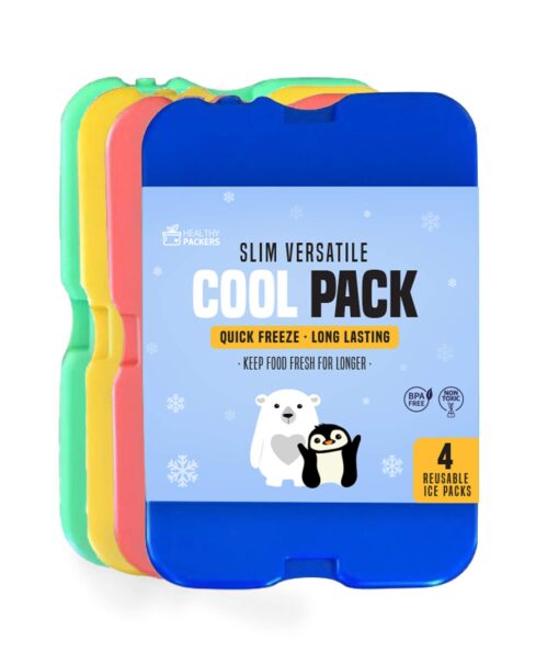 Healthy Packers Ice Pack for Lunch Box - Freezer Packs - Original Cool Pack | Slim & Long-Lasting Reusable Ice Packs for Lunch Bags and Cooler Bag (Set of 4) 4pk