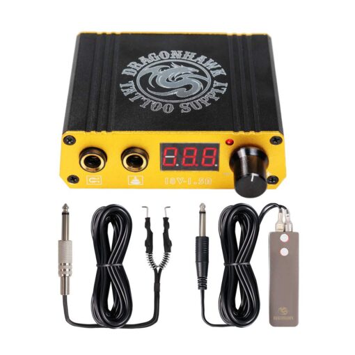 Dragonhawk LCD Dual Tattoo Machine Gun Power Supply Foot Pedal Clip Cord P077 (Golden) Golden