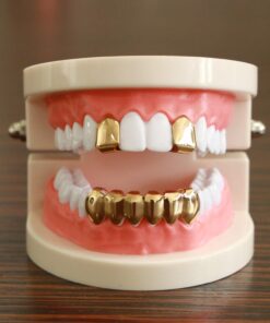 Careland Gold Grillz Hip Hop Gold Plated 2pcs Single Top and 6pcs Bottom Teeth Grillz for Men + 2 Extra Molding Bars 6 61kh1enEQYL