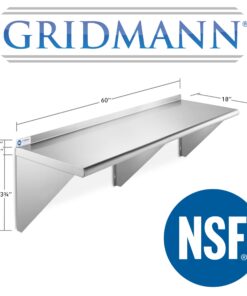 GRIDMANN 18" x 60" Stainless Steel Wall Mount Shelf with Backsplash, Commercial Grade - NSF Certified 18 Gauge Shelving for Restaurant, Kitchen, Utility Room, Garage 18" x 60" 13 61kiDejSrqL