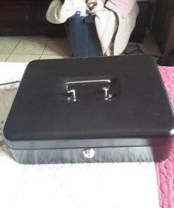 Jssmst Large Locking Cash Box with Money Tray, Lock Box with Security Cable Metal Money Box with Key Lock, Black, CB02304XL Black Key Lock 41 61kjlLnMpbL