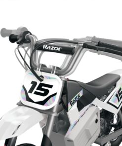 Razor MX400 Dirt Rocket 24 Volts Motocross Electric Dirt Bike with Hand Operated Brakes, Retractable Kickstand, and Folding Metal Pegs, White 17 61klRkOXf4L