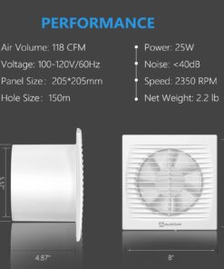 Hon&Guan 6'' Wall Exhaust Fan Through Wall Fan, 116 CFM Garage Exhaust Fan Bathroom Wall Exhaust Fan for HVAC System, Super Silent, Strong Exhaust Fan 150C HGA-C 10 61kmno1n 2L