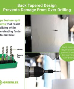 Greenlee DTAPKIT Drill/Tap Kit for Metal, One-Step Drilling, Tapping, and Deburring/Countersinking Set with Quick Change Adaptor 6-32 to 1/4-20 14 61kn84U5RL