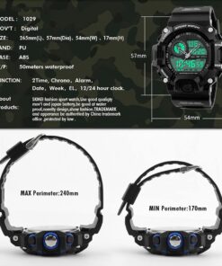 FANMIS Mens Analog Digital Dual Display Sports Watches Military Multifunctional 50M Waterproof LED Watch with Alarm Stopwatch Backlight 12H/24H Outdoor Running Swimming Black 29 61knw7eEWLL