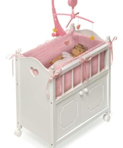 Badger Basket Toy Doll Bed with Storage Cabinet, Gingham Bedding, and Personalization Kit for 22 inch Dolls - White/Pink 36 61kpZzkJ5UL