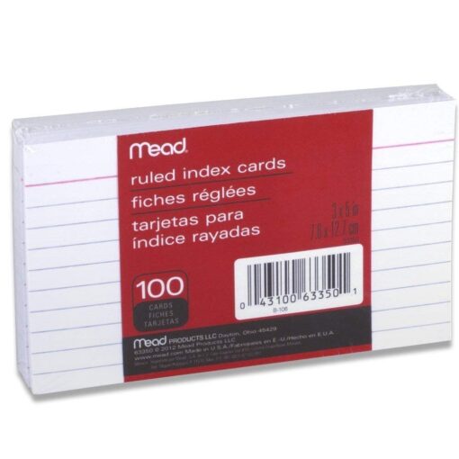 Mead 3 x 5-Inch Index Cards, Ruled, 100 Count, White (63350) Pack Of 6