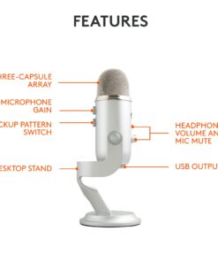 Logitech for Creators Blue Yeti USB Microphone for Gaming, Streaming, Podcasting, Twitch, YouTube, Discord, Recording for PC and Mac, 4 Polar Patterns, Studio Quality Sound, Plug & Play-Silver 28 61kvHHN7y7L