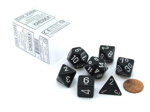 Chessex Dice: Polyhedral 7-Die Opaque Dice Set - Black with White