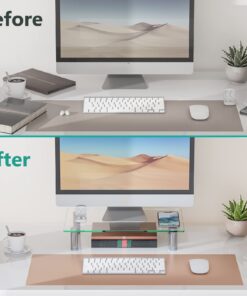 WALI Glass Monitor Stand Riser for Desk,Height Adjustable Computer Monitor Riser, Clear Monitor Stand for Laptop TV Computer Screen, Desk Organization, Office Supplies (GTT001), 16 X 10 inch, Clear 24 61lBEtfm5BL