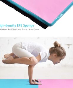 Giantex 4'x10' Gymnastics Mat, 2" Thick Folding Tumbling Mat with Hook and Loop Fastener, Foldable Gym Mat with Carrying Handles, Cheer Mats for Kids Adults Home Exercise Aerobics Fitness Baby Pink/Blue 13 61lGhFoz7gL