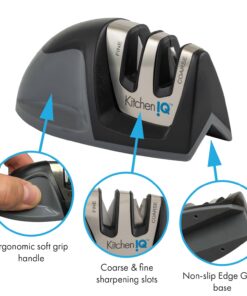 KitchenIQ 50009 Edge Grip 2-Stage Knife Sharpener, Black, Coarse & Fine Sharpeners, Compact for Easy Storage, Stable Non-Slip Base, Soft Grip Rubber Handle, Straight & Serrated Knives 30 61lJ4oX4qJL