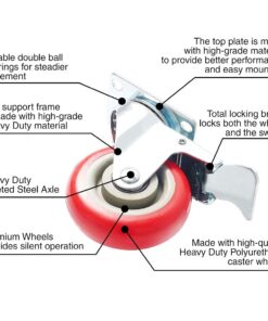 Online Best Service 4 Pack Caster Wheels Swivel Plate On Red Polyurethane Wheels (4 inch with Brake) 4 inch with Brake 23 61lOqGH5cGS
