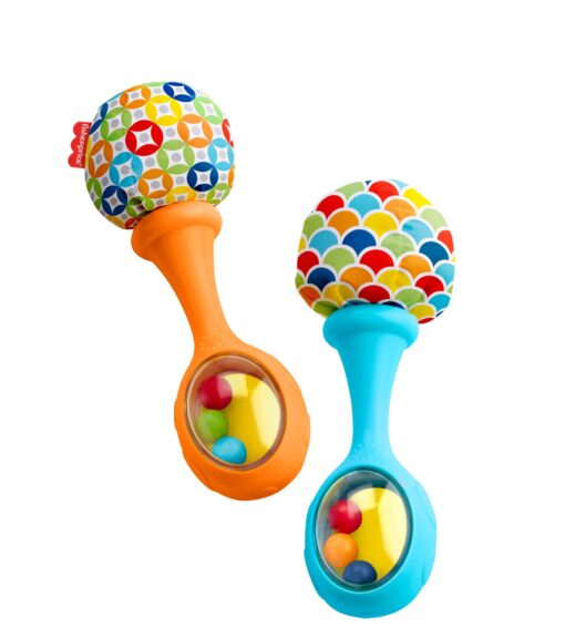 Fisher-Price Baby Newborn Toys Rattle 'n Rock Maracas, Set of 2 Soft Musical Instruments for Babies 3+ Months, Blue Orange Blue/Orange