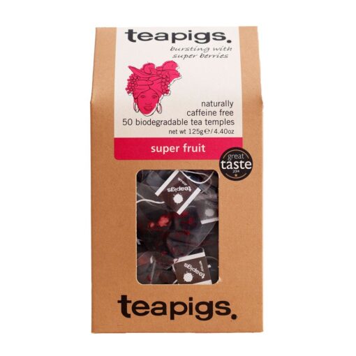 teapigs Super Fruit Herbal Tea Bags, 50 Count, Caffeine Free Herbal Bursting with Berries, Slightly Tart Fruit Tea Caffeine Free Super Fruit Tea