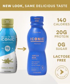 Alternative view of Iconic Protein Drinks, Vanilla Bean (12 Pack) - Sugar Free & Low Carb - 20g Grass Fed Protein - Lactose Free, Gluten Free, Non-GMO, Kosher - Keto Friendly Protein Shakes