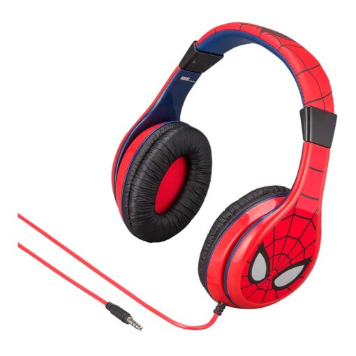 eKids Spiderman Kids Headphones, Adjustable Headband, Stereo Sound, 3.5Mm Jack, Wired, Tangle-Free, Volume Control, Childrens Headphones Over Ear for School Home, Travel