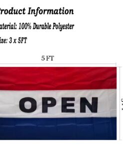 Embroidery Open Flag for Businesses 3x5 Double Sided Outdoor Heavy Duty 3 Ply Thick Nylon Material with 2 Metal Grommets, 4 Rows of Stitching Embroidery Open Flag 11 61lTmux4BL