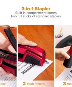 Alternative view of Bostitch Office Epic Metal 3 in 1 Stapler, 25 Sheet Capacity, Includes 210 Staples in Staple Storage Compartment & Integrated Remover, Red